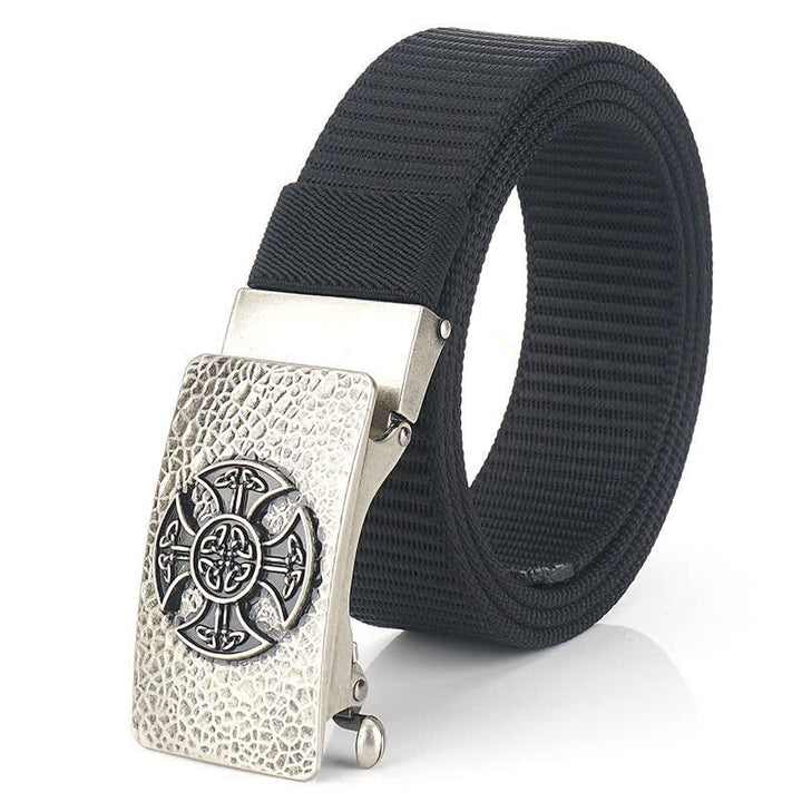 Men's Retro Style Leisure Nylon Belt - Black / Silver - 48" - image 16