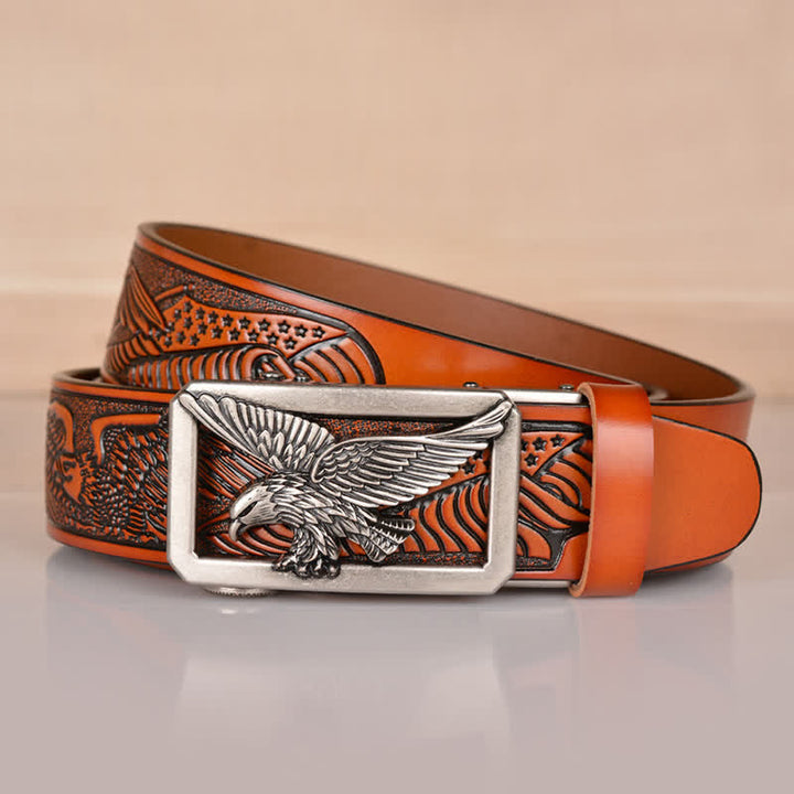 Men's Hollow Eagle Buckle Embossed Leather Belt - image 11