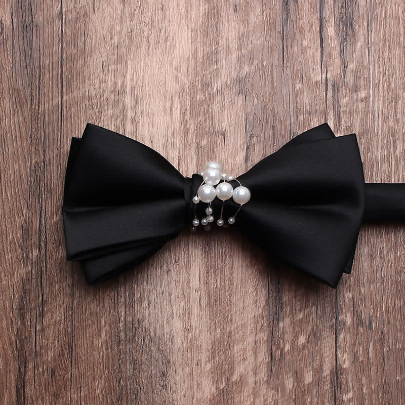 Men's Black Personality Pearls Bow Tie - Double-layer #3 - image 10