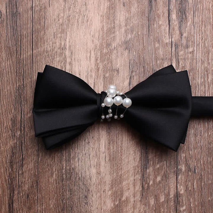 Men's Black Personality Pearls Bow Tie - Double-layer #3 - image 10