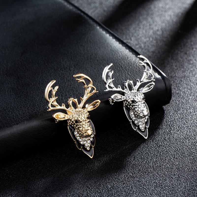 Men's Bling Elk Deer Head Brooch - image 1