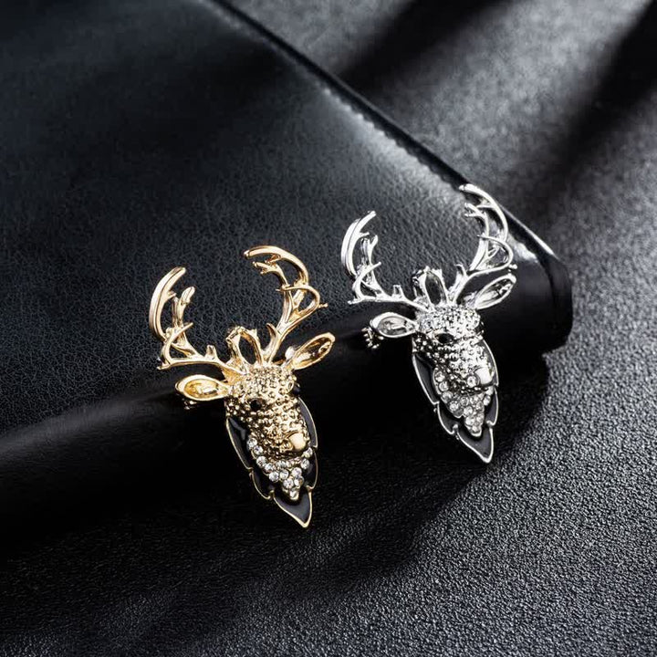 Men's Bling Elk Deer Head Brooch - image 1