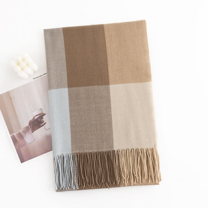 Women's Warmth Shawl Plaid Tassel Scarf - Khaki - image 12