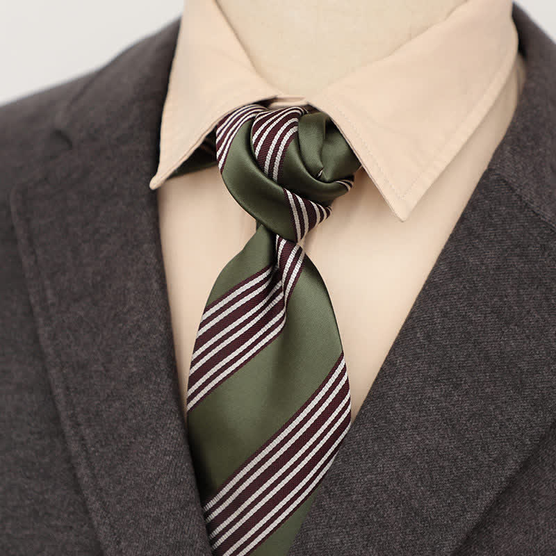 Men's Quiet Spring Green Necktie - Multi-stripes - image 4