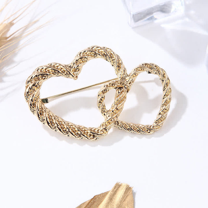 Women's Double Love Heart To Heart Brooch - Gold - image 0