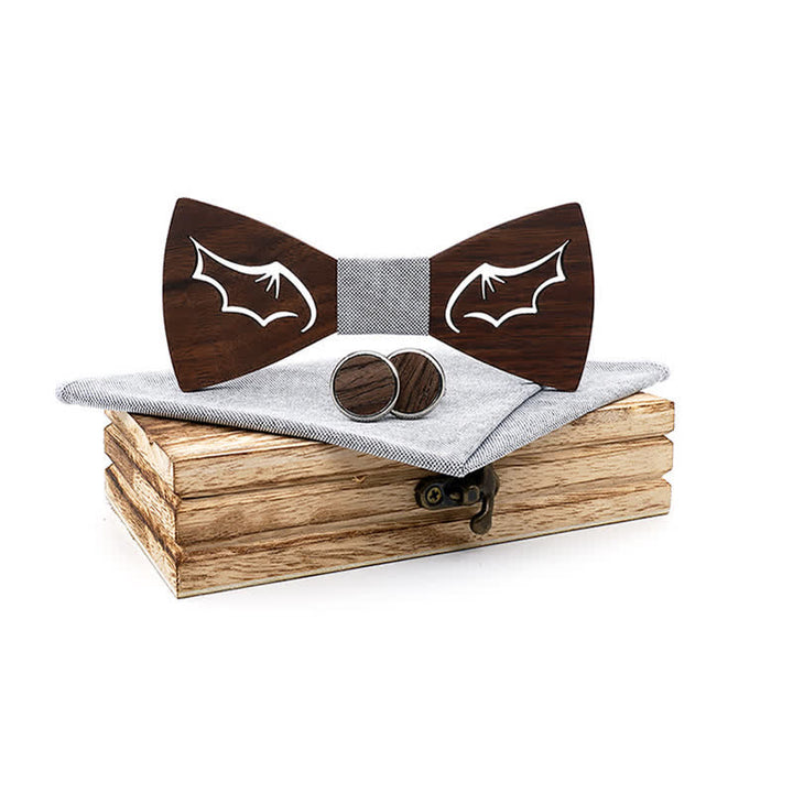 3Pcs Men's Demon Wings Wooden Bow Tie Set - Silver - image 7