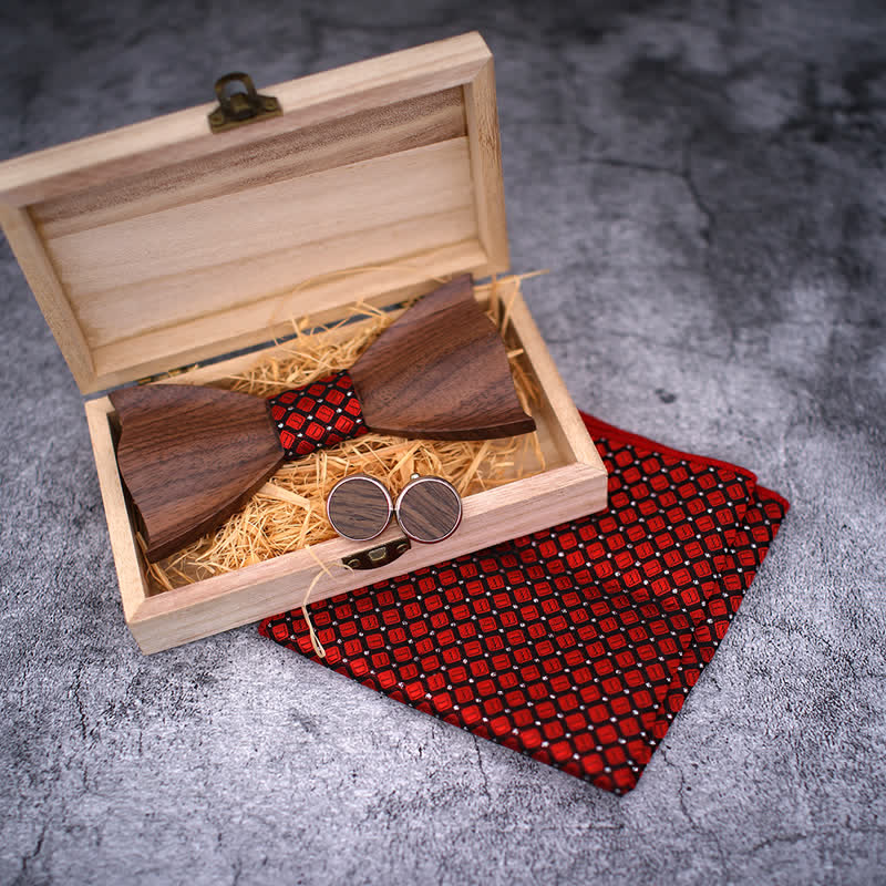 3Pcs Men's 3D Black Walnut Wooden Bow Tie Set - image 2