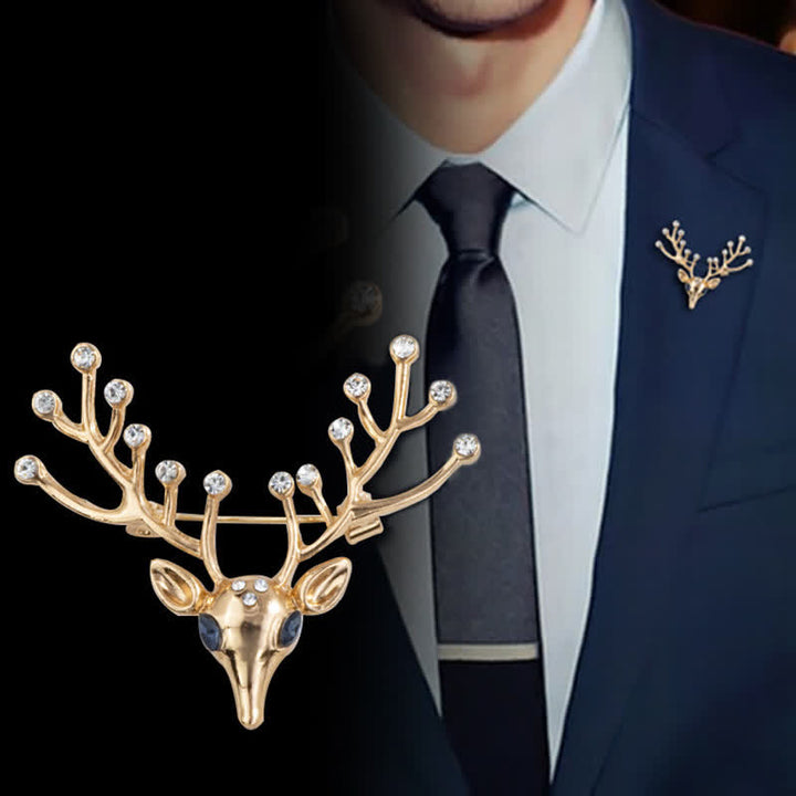 Men's Living Christmas Elk Brooch - Gold - image 0