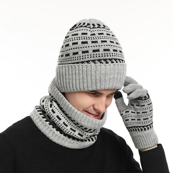 3Pcs Loose Double Layer Knit Hat Scarf Gloves Set - Gray - Adjustable (22"-23 5/8") - image 2