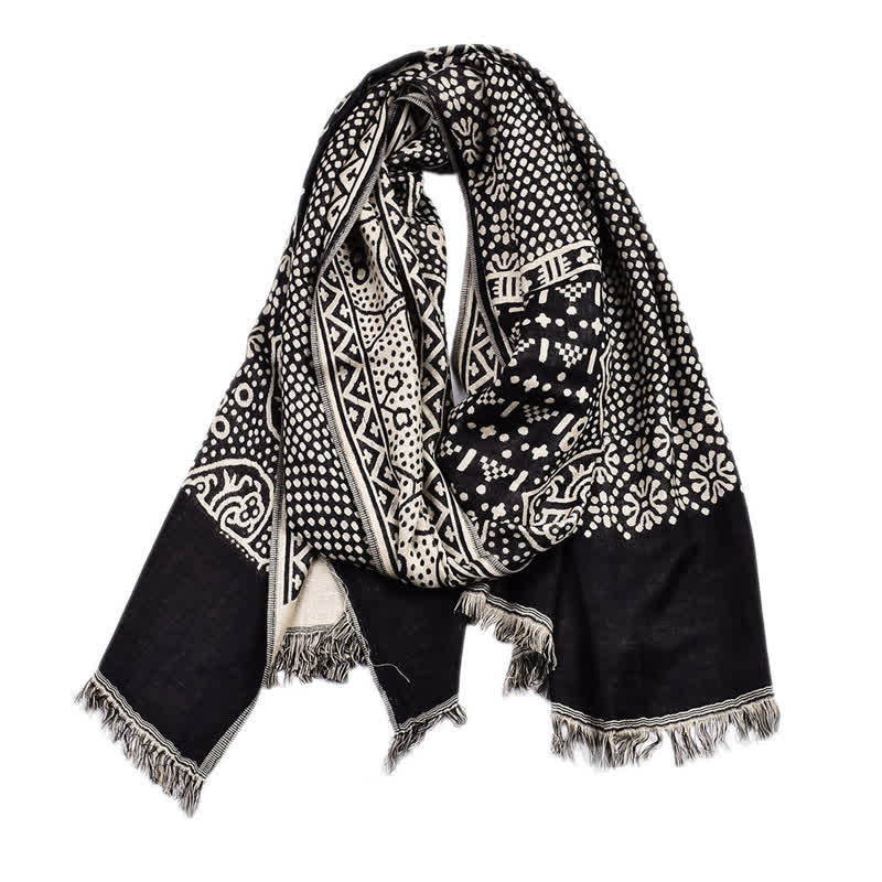Men's Cotton Linen Lightweight Ethnic Scarf - Black - image 9