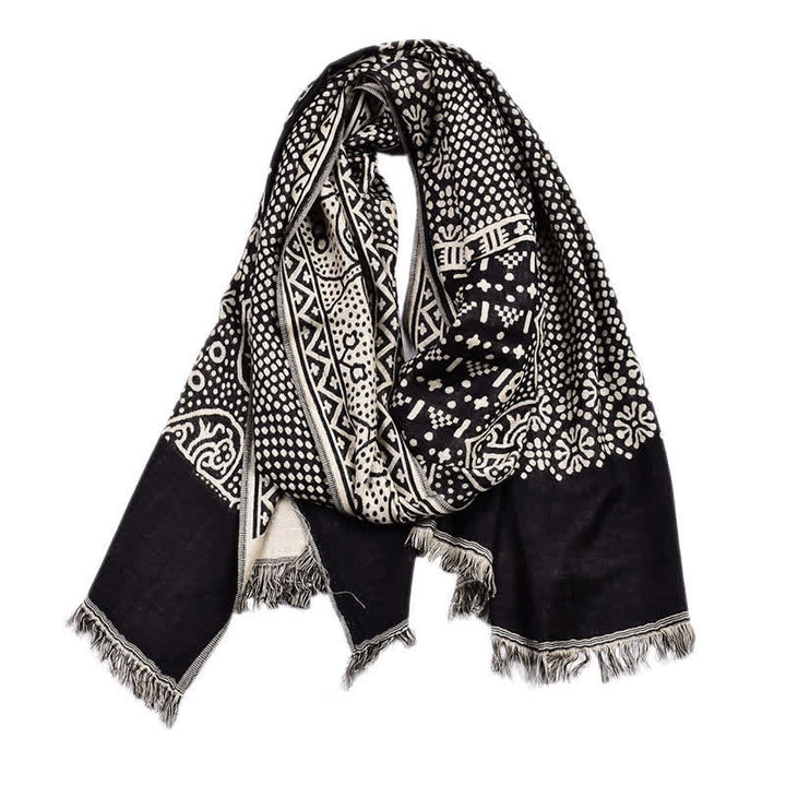 Men's Cotton Linen Lightweight Ethnic Scarf - Black - image 9