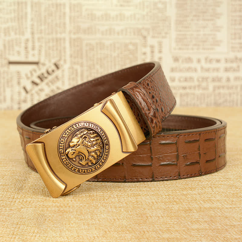 Men's Lion Head Alligator Pattern Leather Belt - image 8