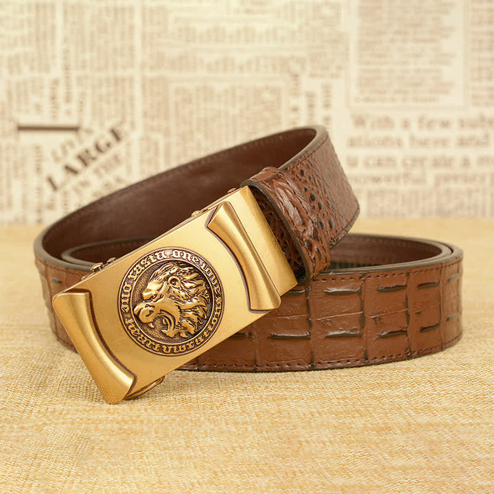 Men's Lion Head Alligator Pattern Leather Belt - image 8
