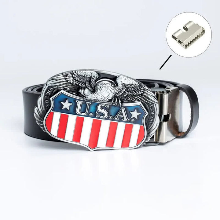 Men's Personality USA Flag Flying Eagle Leather Belt - Iron Linker - Black - 46 - image 16