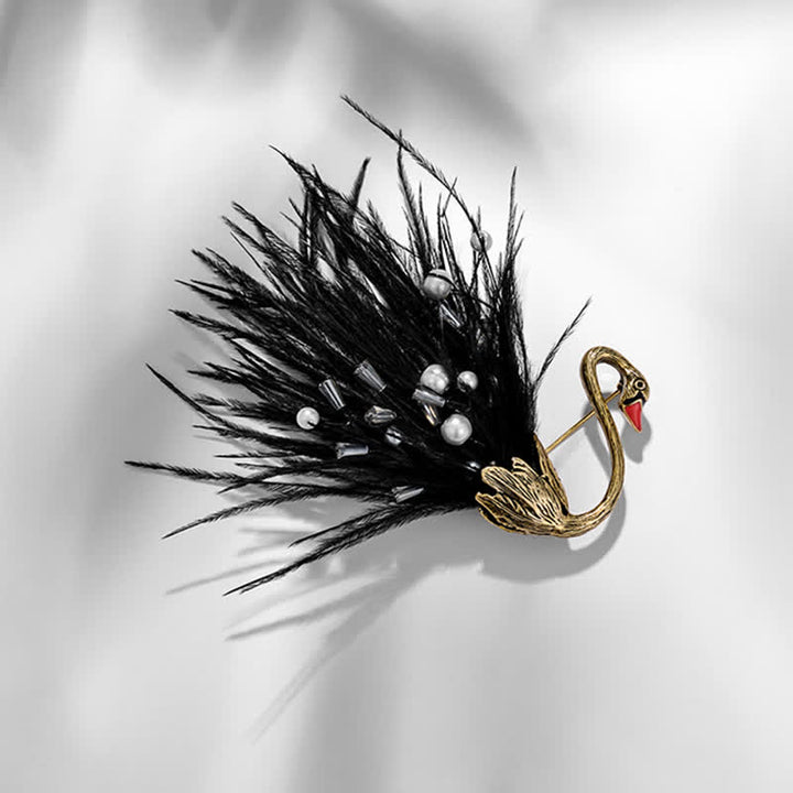 Women's Black / White Swan Plush Feather Brooch - image 9