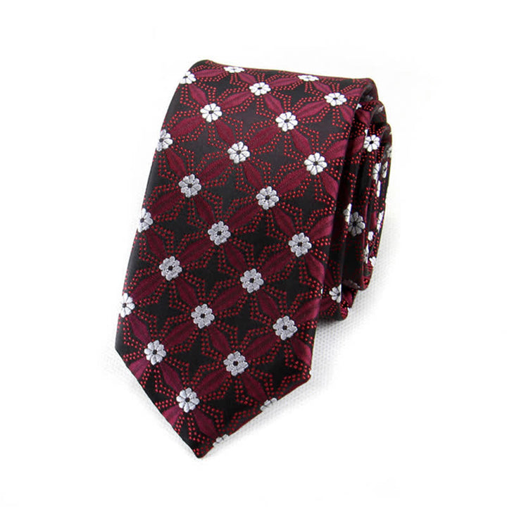 Men's Flower Embroidered Geometric Necktie - Red - image 6