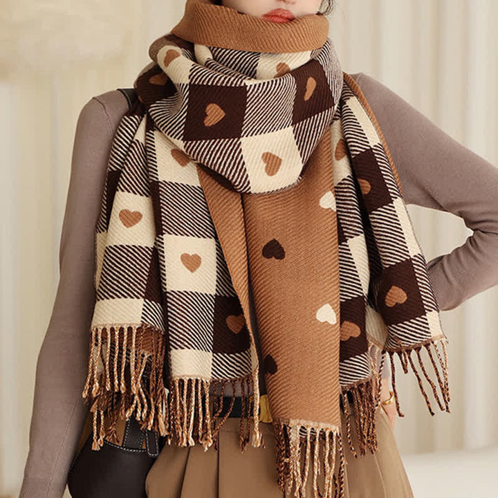 Women's Winter Cape Love Checkerboard Scarf - Coffee - image 0
