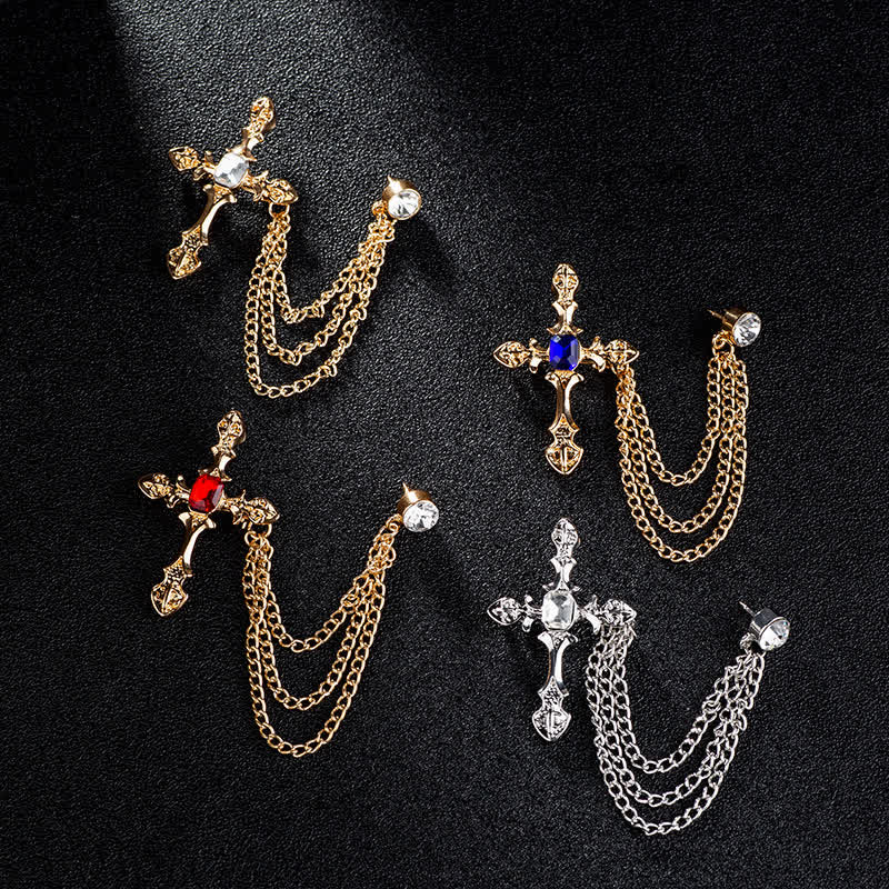 Men's Classic Cross Crystal Chain Brooch - image 1
