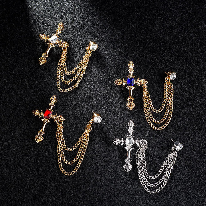 Men's Classic Cross Crystal Chain Brooch - image 1