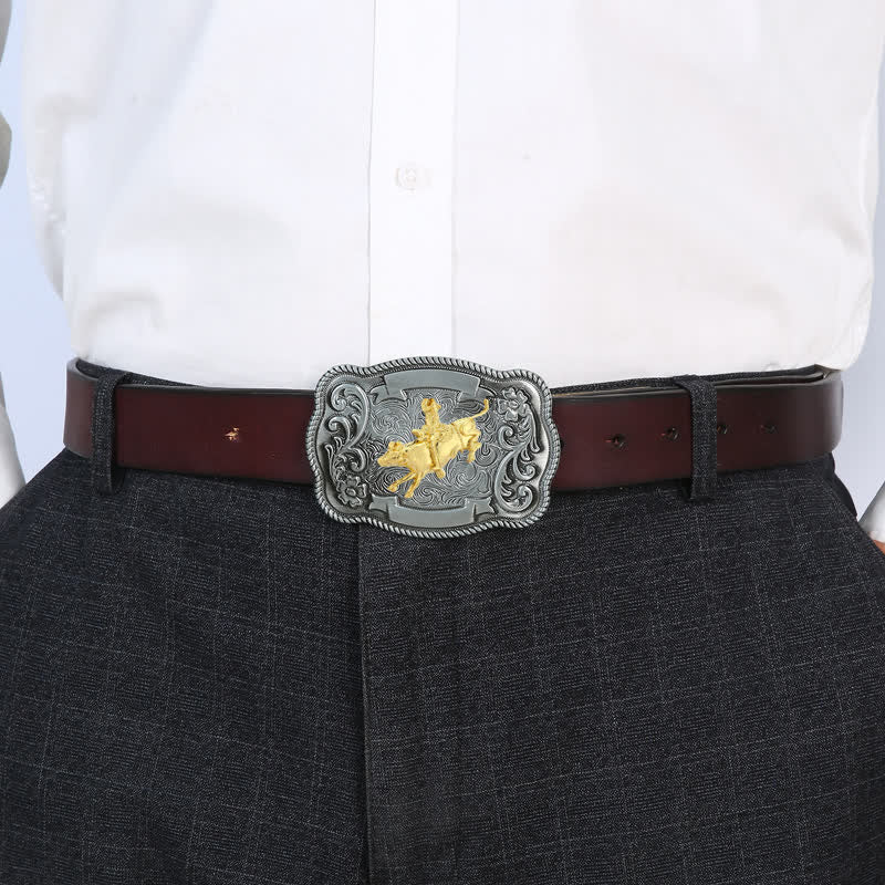 Men's DIY Gold Carving Animal Buckle Leather Belt - image 20