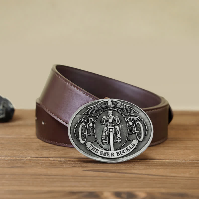 Men's DIY Bicycle Rider Creative Beer Holder Buckle Leather Belt - Silver - Brown PU Belt (40) - image 16