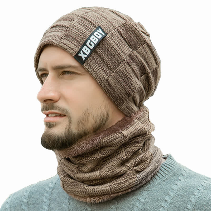 Winter Plaid Knit Beanie Hat Scarf Set - image 0