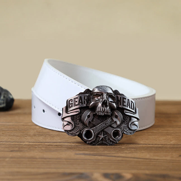 Men's DIY Gear Head Piston Skull Buckle Leather Belt - Gear Head - White PU Belt (40) - image 5