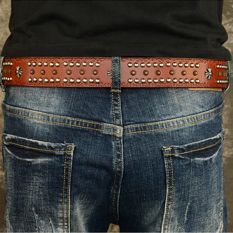 Unisex Rock Style Cross Rivet Studded Decor Belt - image 3