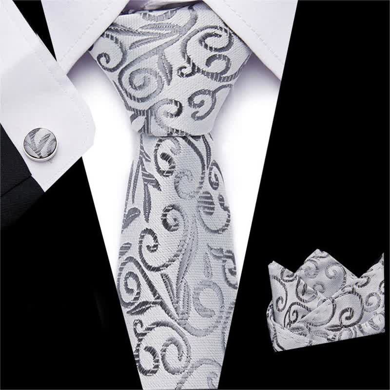 3Pcs Men's Twining Vine Necktie Set - Silver - image 1