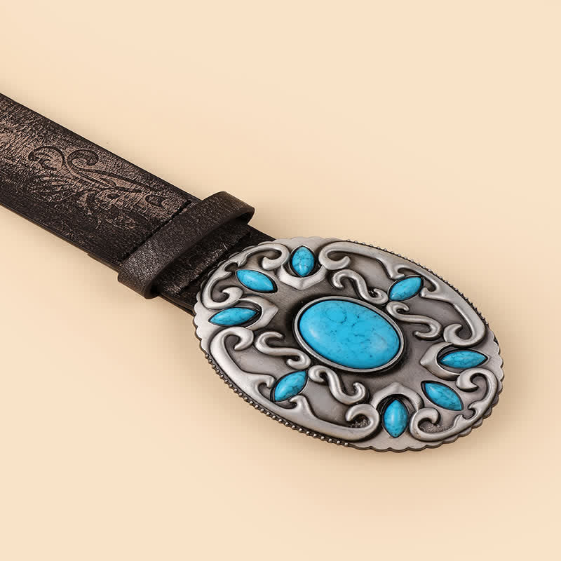 Women's Turquoise Decor Oval Buckle Leather Belt - image 2
