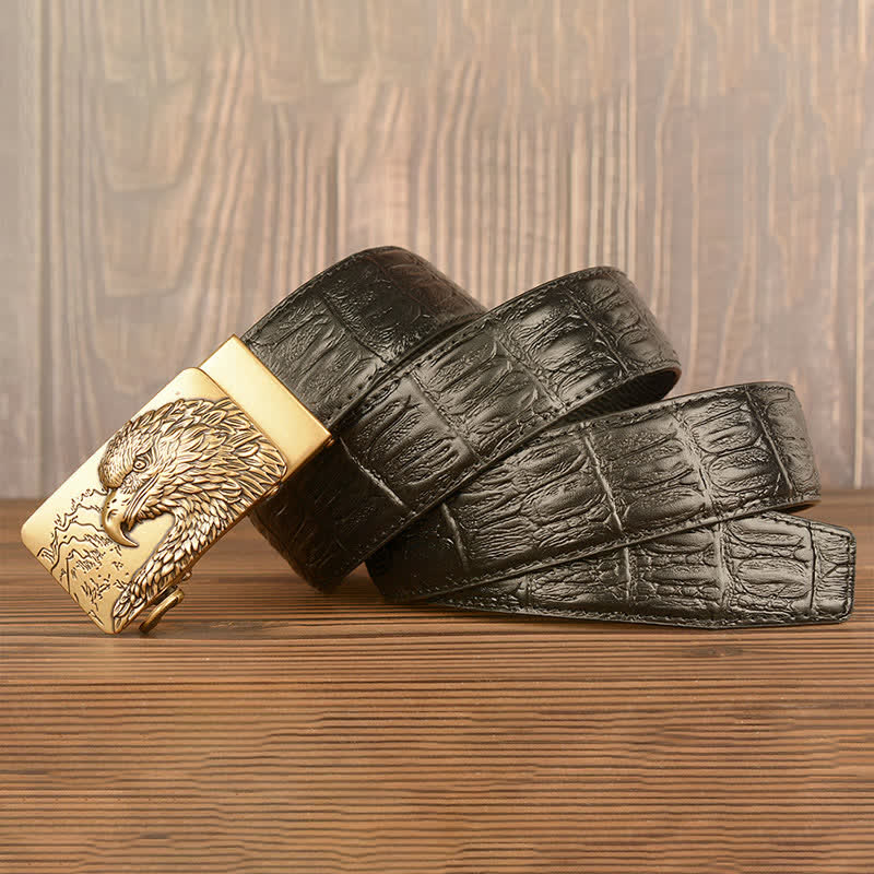 Men's Carved Eagle Crocodile Pattern Leather Belt - image 19