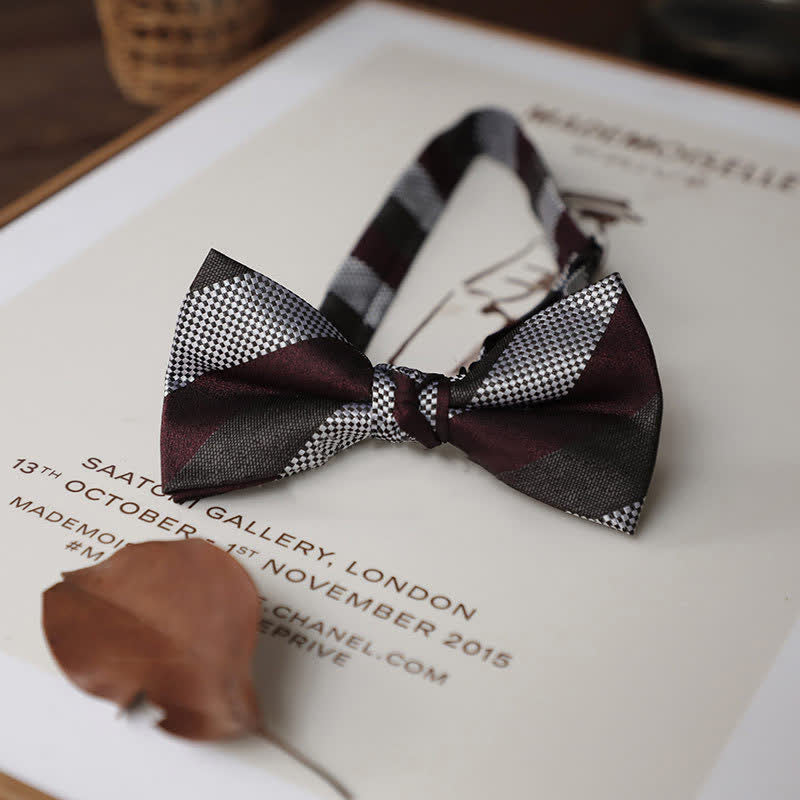 Men's Delicate Vintage Plain Bow Tie - Burgundy Stripe - image 5