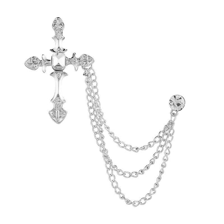Men's Classic Cross Crystal Chain Brooch - image 6