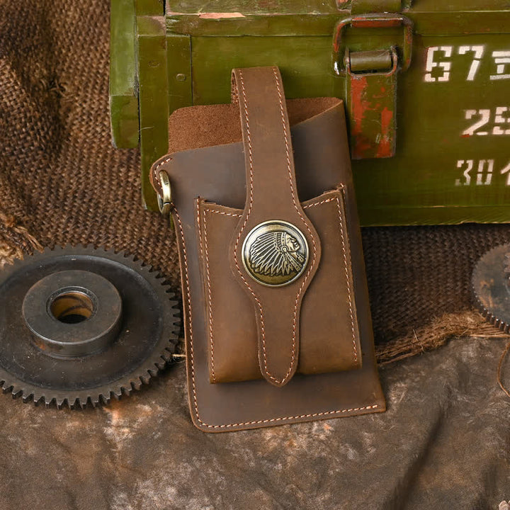 Phone Holster Magnetic Button Crazy Horse Leather Belt Bag - Style #2 - Brown - image 9