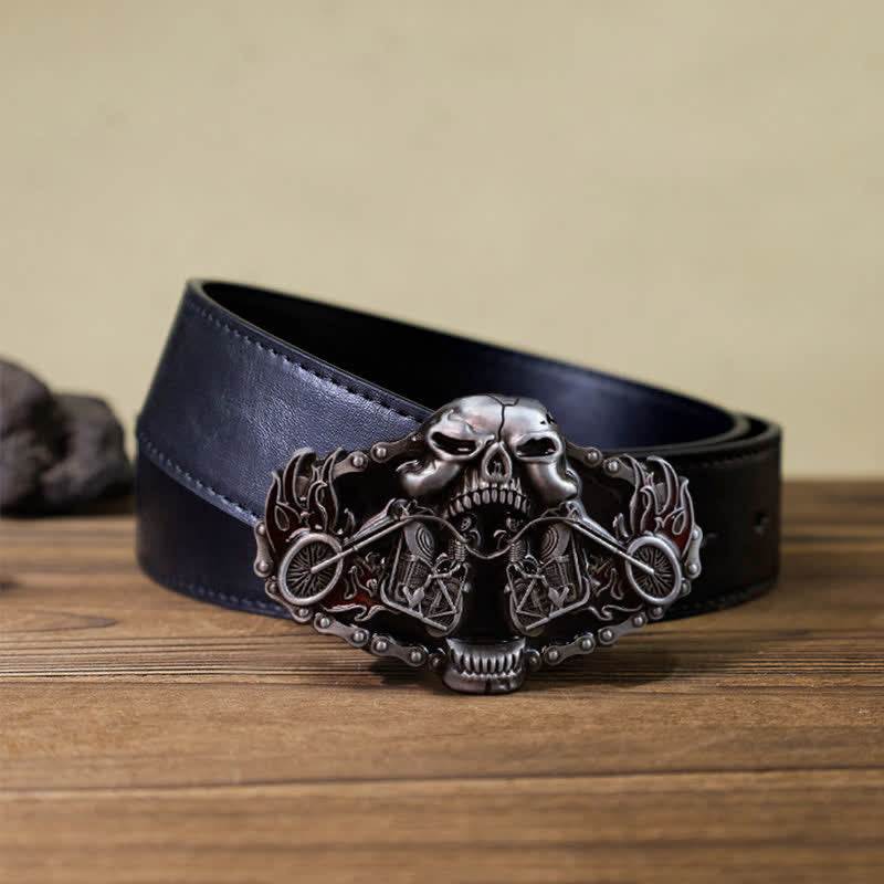 Men's DIY Skull Motorcycle Ghost Head Buckle Leather Belt - Skull - Black PU Belt (40) - image 2