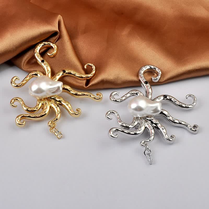 Unisex Tropic Octopus Large Pearl Brooch - image 5