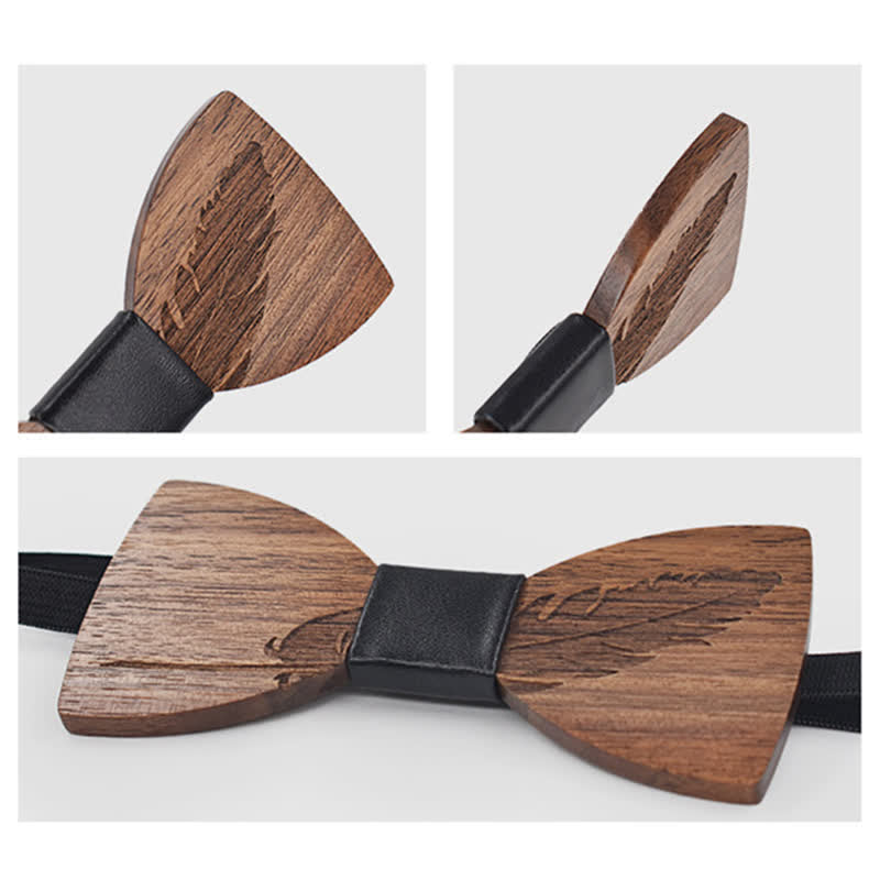2Pcs Men's Feather Engraving Wooden Bow Tie Set - image 3
