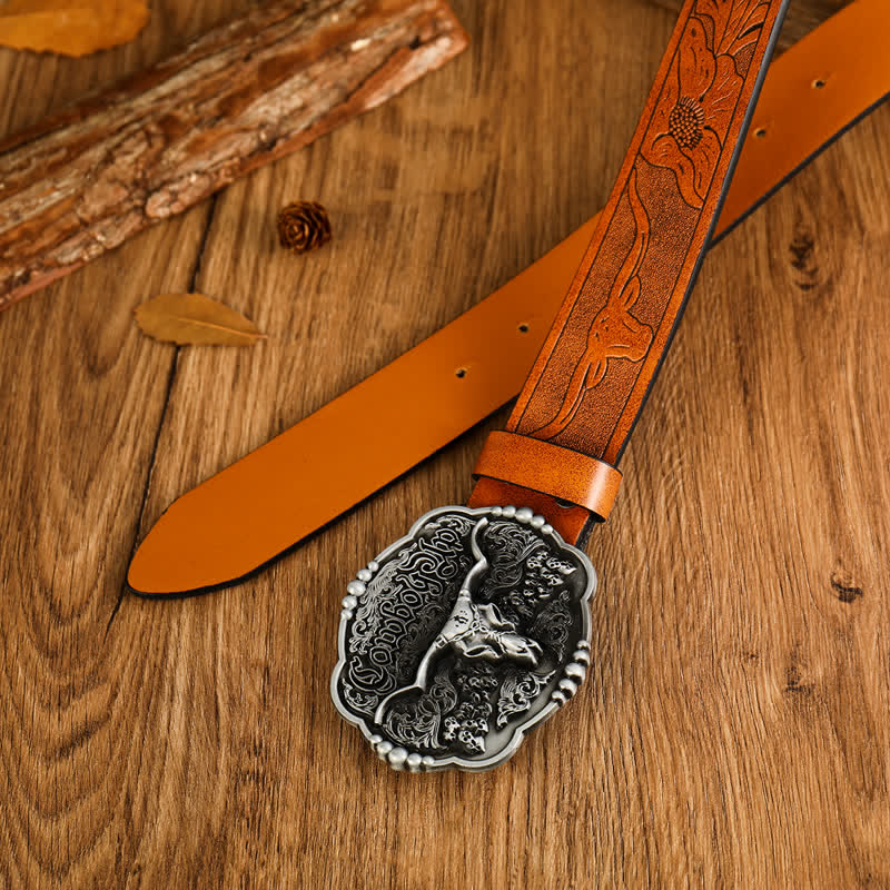 Men's Cowboy Gothic Skull Bull Leather Belt - image 3