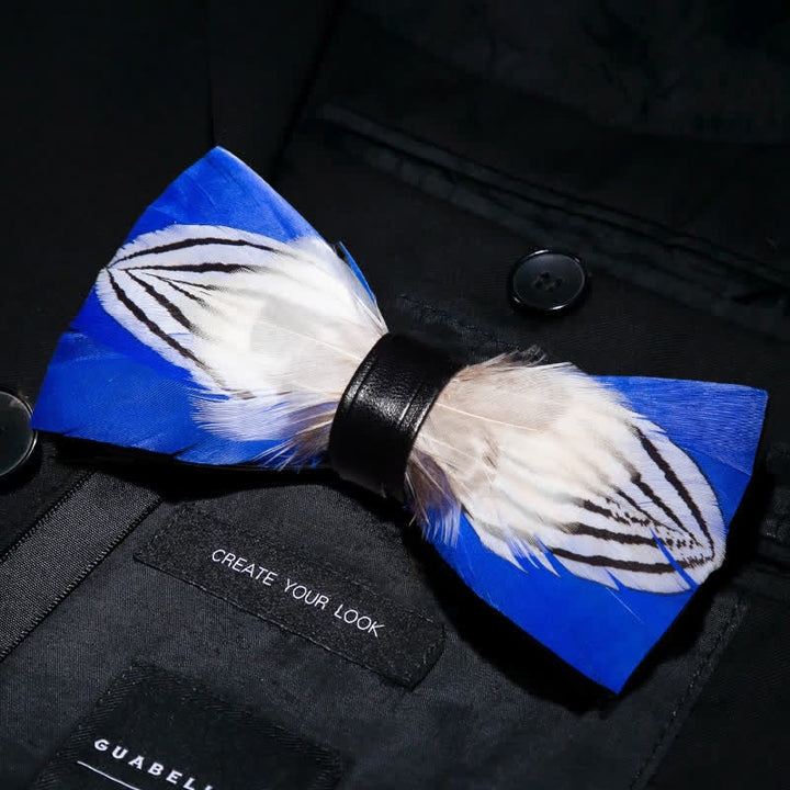 Kid's Blue & White Freedom Feather Bow Tie with Lapel Pin - image 1