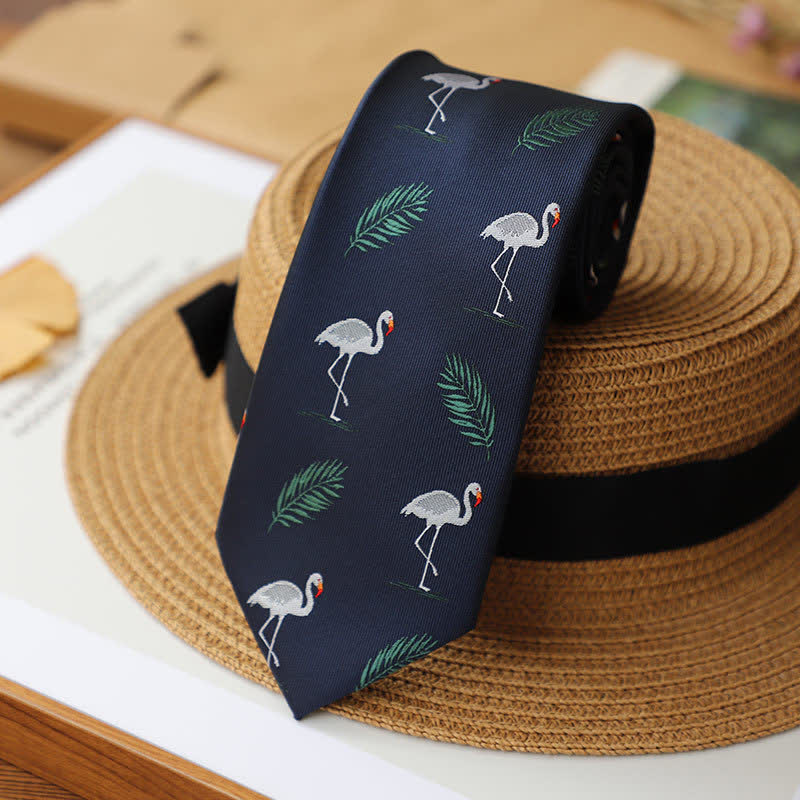 Men's Navy Blue Tropical Style Flamingo Necktie - image 1