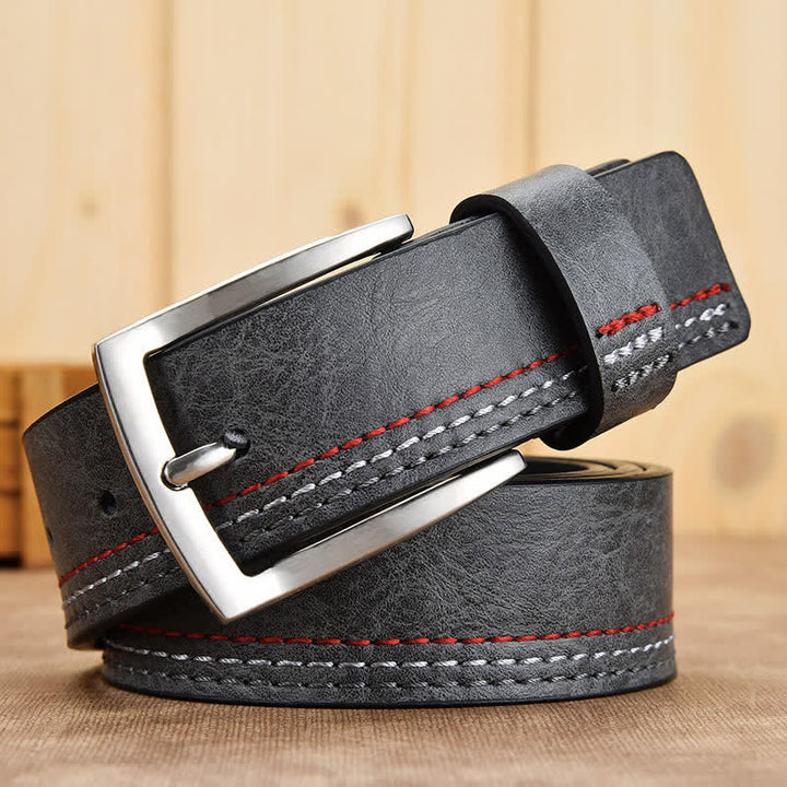 Men's Retro Floral Decorative Leather Belt - Gray - 46 - image 9
