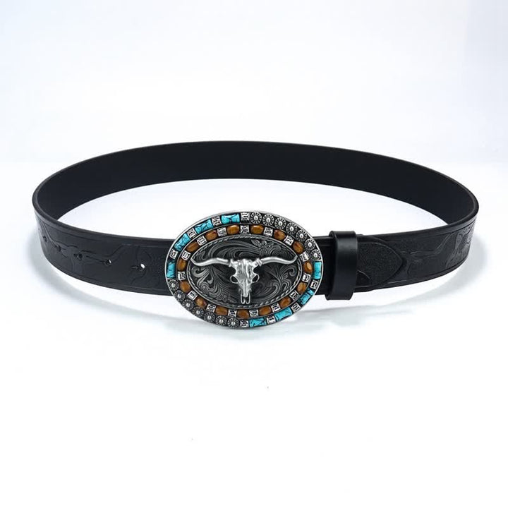 Men's Western Cowboy Turquoise Bull Leather Belt - image 18