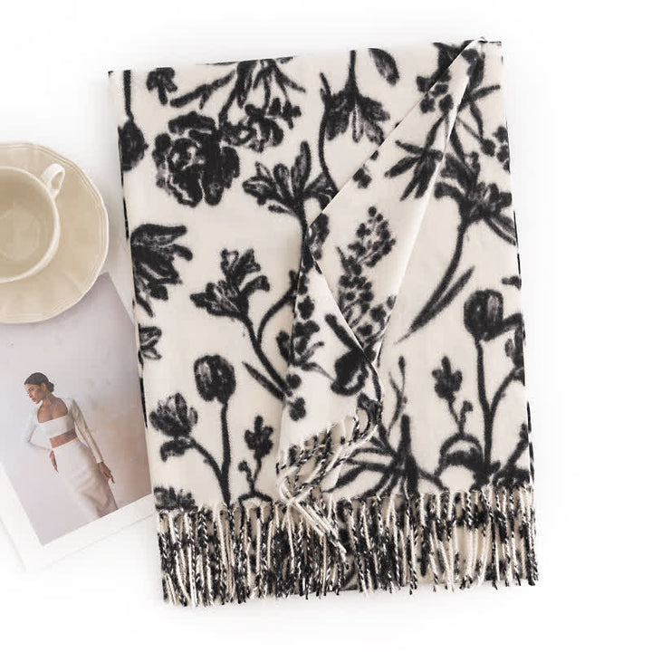 Women's Cream Sweet Flower Botanical Scarf - White #3 - image 14