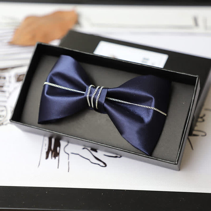 Men's Bling Chain Plain Bow Tie - Navy - image 5