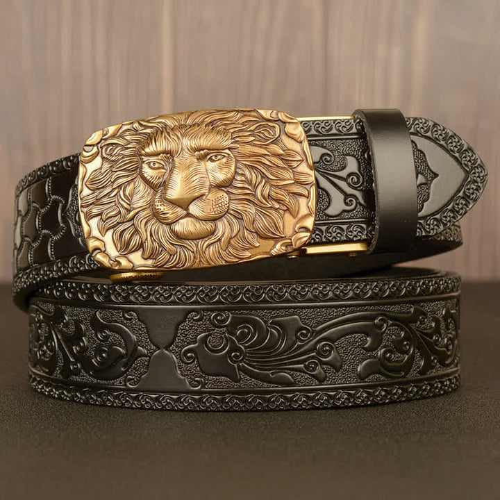 Men's Honor Male Lion Head Leather Belt - Gold & Black - 46 - image 10