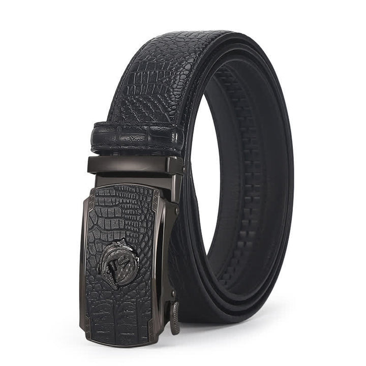 Men's Crocodile Pattern Automatic Buckle Leather Belt - Style #7 - Black / Black - 44 - image 25