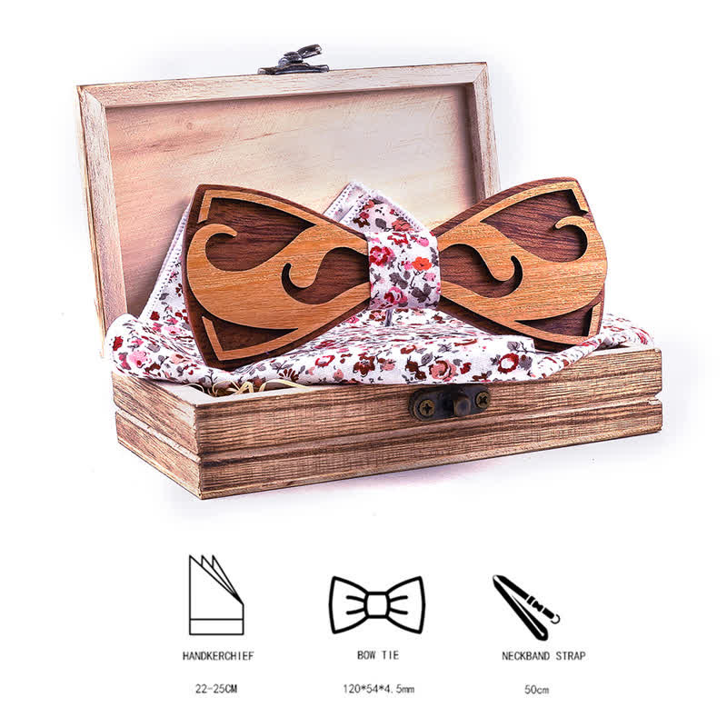 2Pcs Men's Carving Beards Wooden Bow Tie Set - image 1