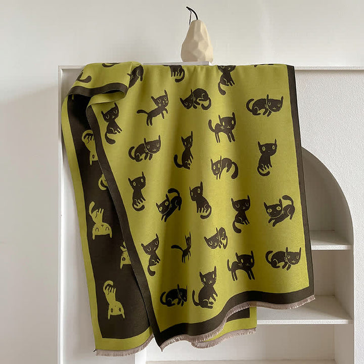 Women's Large Wrap Warm Cat Print Coldproof Scarf - Green - image 13