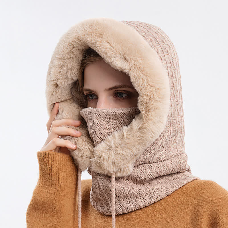 Women's Candy Color Face Hood Mask Knitted Hat - Ivory - Adjustable (22"-23 1/4") - image 10