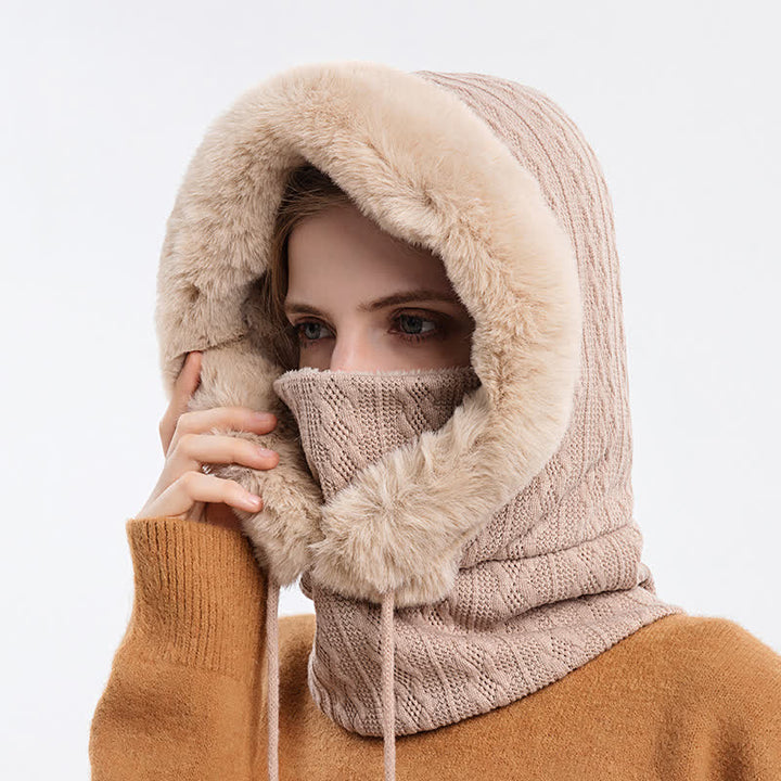 Women's Candy Color Face Hood Mask Knitted Hat - Ivory - Adjustable (22"-23 1/4") - image 10